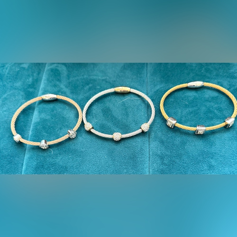 Elegant Gold and Silver Tone Cable Bracelet - Picture 3 of 6